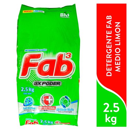 Detergente Fab3 Antibacterial Limón - 2.5 kg