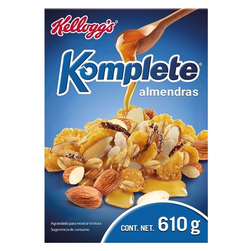 Cereal Kellogg's® Komplete® Maíz, Avena, Arroz, Salvado de Trigo, Almendras, Miel y Canela - 610 g