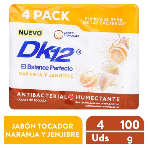Jabón DK 12 antibacterial naranja y jengibre 4 uds -400 g
