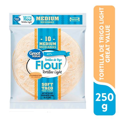 Tortilla de harina Great Value light mediana - 250 g
