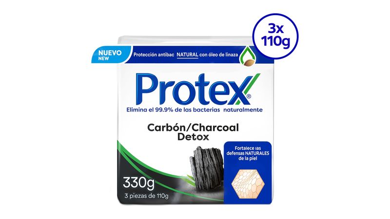 Jabón en Barra Antibacterial Protex Carbón Detox, 3 pack -110g