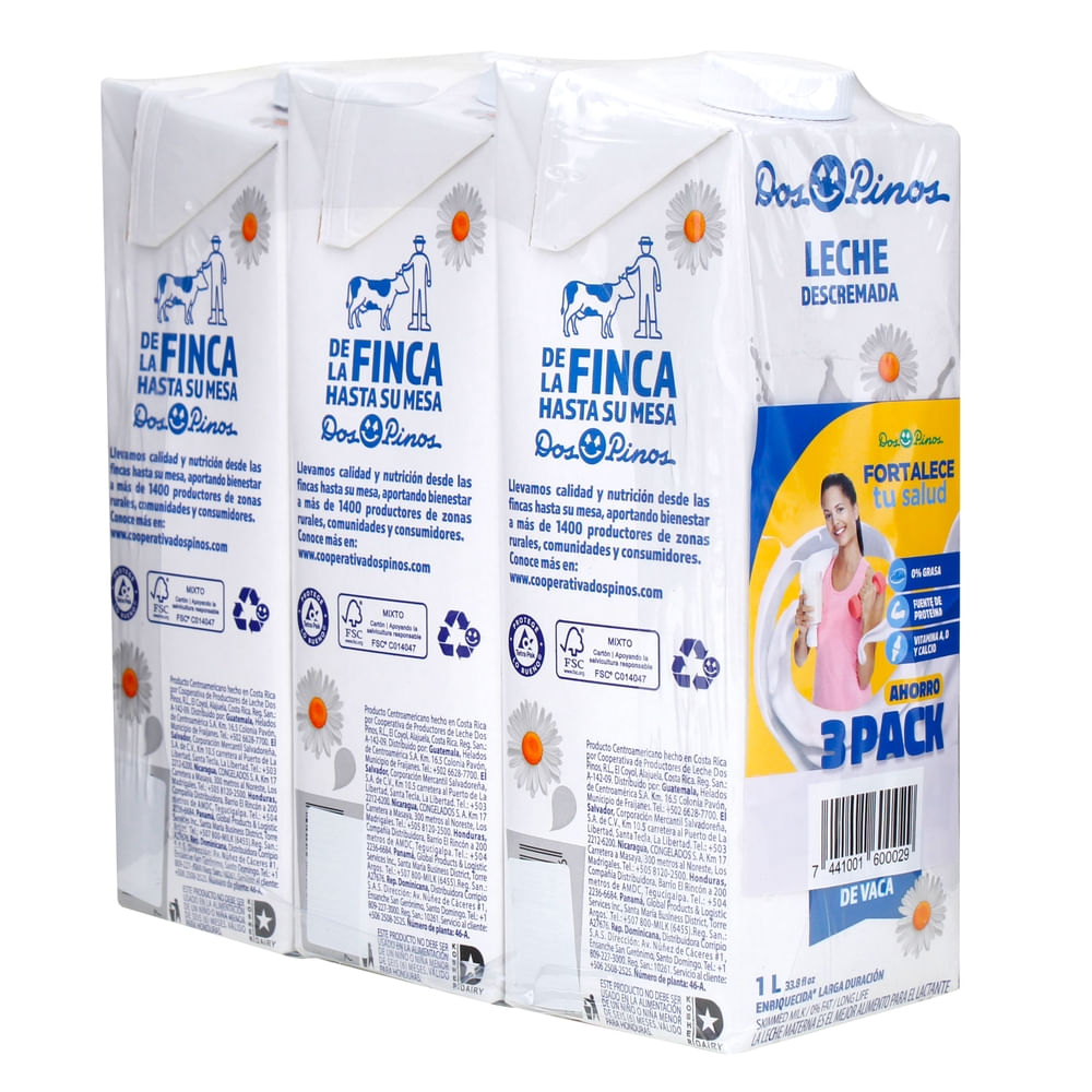 Leche Dos Pinos Descremada, Enriquecida Con Hierro 3 Pack - 1Lt ...