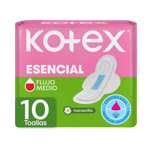Toallas Femeninas Kotex Esencial Manzanilla - 10 Unidades