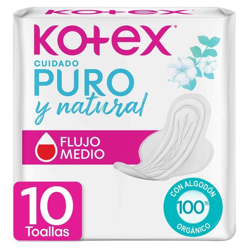 Toallas Higiénicas Kotex Puro y Natural -10 Uds