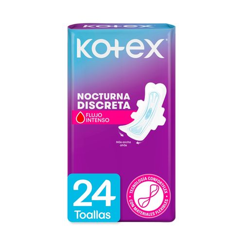 Toallas Higiénicas Femeninas Kotex Nocturna Discreta -24 Uds