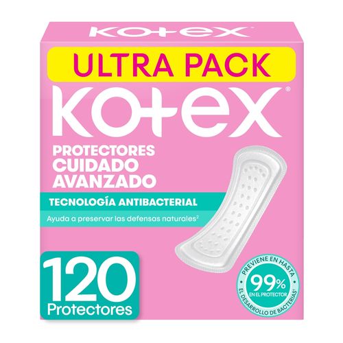 Protectores Cuidado Avanzado Kotex Tecnología Antibacterial -120 Uds