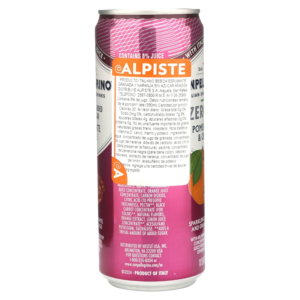 Agua Carbonatada San Pellegrino Zero Granada en lata - 330 ml