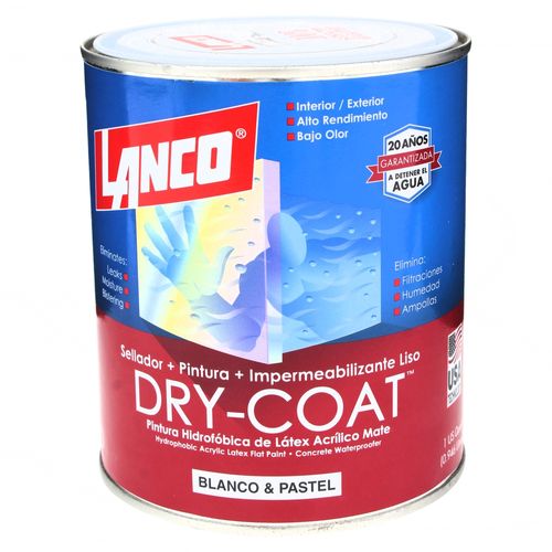 Pintura Lanco impermeable dry coat  blanco y pastel -  1/4 gal