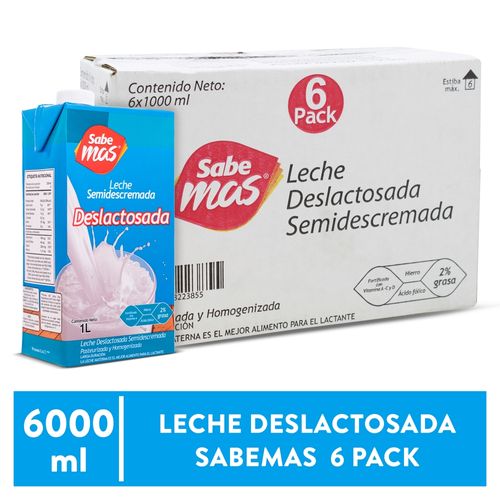 Leche Sabe Mas Semidescremada Y Deslactosada Larga Duración 6 pack - 1Lt
