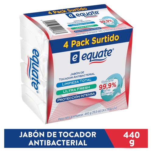 Jabón de tocador Equate antibacterial surtido 4 pack - 440 g