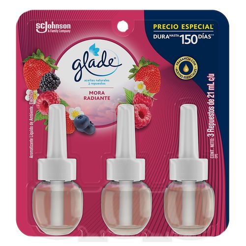 Aromatizante Glade Aceites Naturales 3 repuestos Mora Radiante 21 ml cada uno