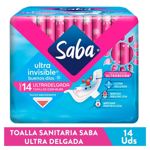 Toallas Femeninas Saba Ultra Invisible Ultradelgada Flujo Abundante Con Alas - 14 uds