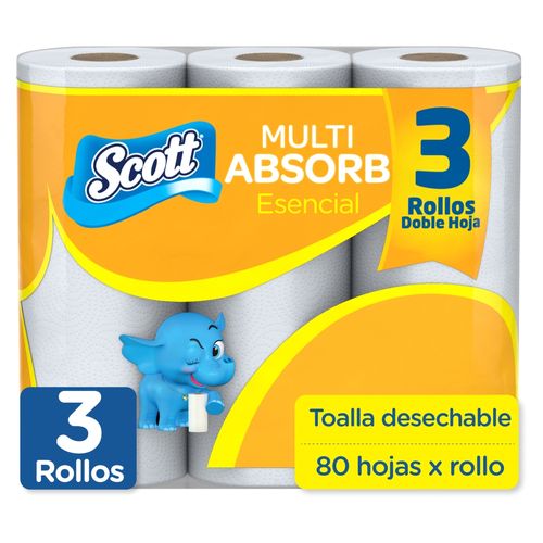 Toalla de Papel Scott Multi Absorb 80 Hojas por Rollo - 3 Rollos