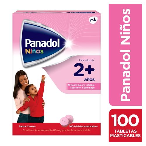 Analgésico Acetaminofén, Panadol Niños Sabor Cereza Masticables, Caja 100 Tabletas - Precio Indicado Por Sobre De Cuatro Tabletas
