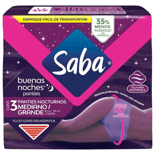 Panties Nocturnos Saba Flujo Súper Abundante + Talla: M/G - 3Uds