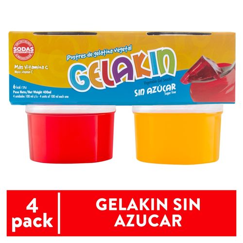 Postre de gelatina Gelakin sin azúcar 4 pack - 400 ml