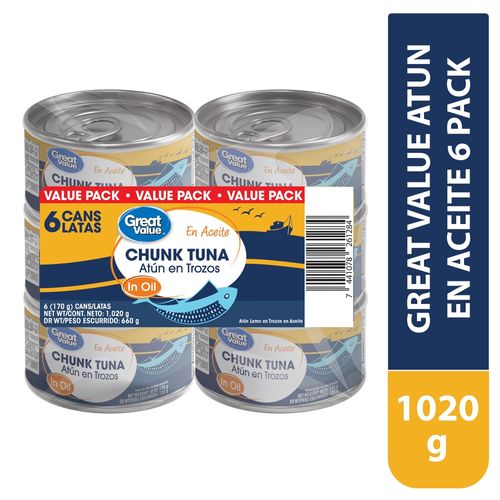 Atún Great Value en trozos 6 pack - 1020 g