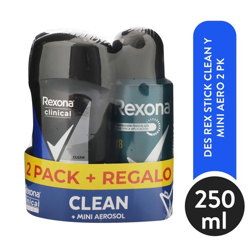 2 pack Desodorante Rexona cliniccal Stick Clean Y Mini Aerosol - 250 ml