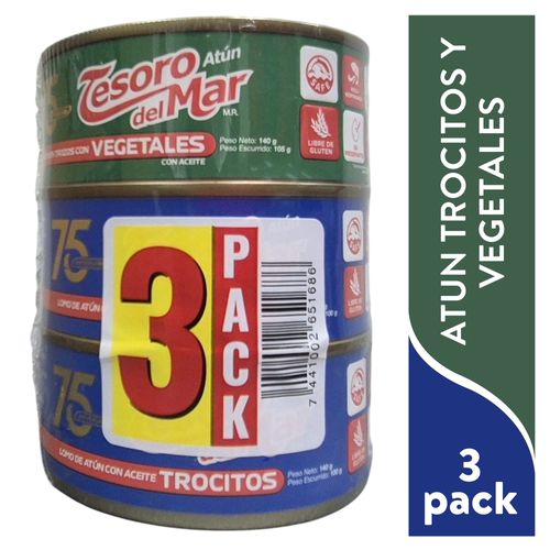 Atún Tesoro del Mar Trocitos y Vegetales 3 pack - 420 g