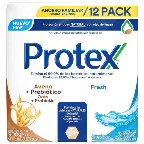 Jabón en Barra Antibacterial Protex Avena + Protex Fresh 12 Pack - 75 g