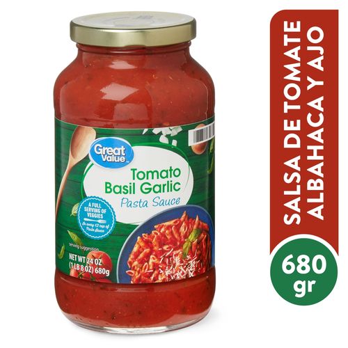 Salsa Great Value De Tomate Albahaca Y Ajo - 680 g
