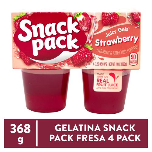 Gelatina Snack Pack fresa libre de gluten 4 pack - 368 g