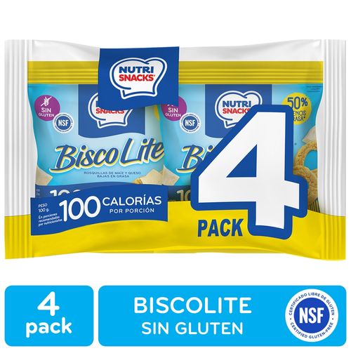 Rosquillas Nutrisnacks Maíz Y Queso Biscolite, Paquete 4 Pack - 100 g