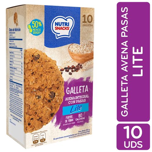 Galletas Nutrisnacks Avena Integral con Pasas 10 Unidades - 240 g