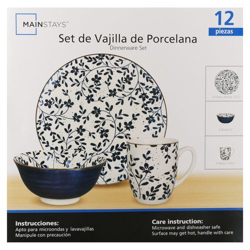 Ms Set Vajilla Porcelana 12pzs Azul Oscu