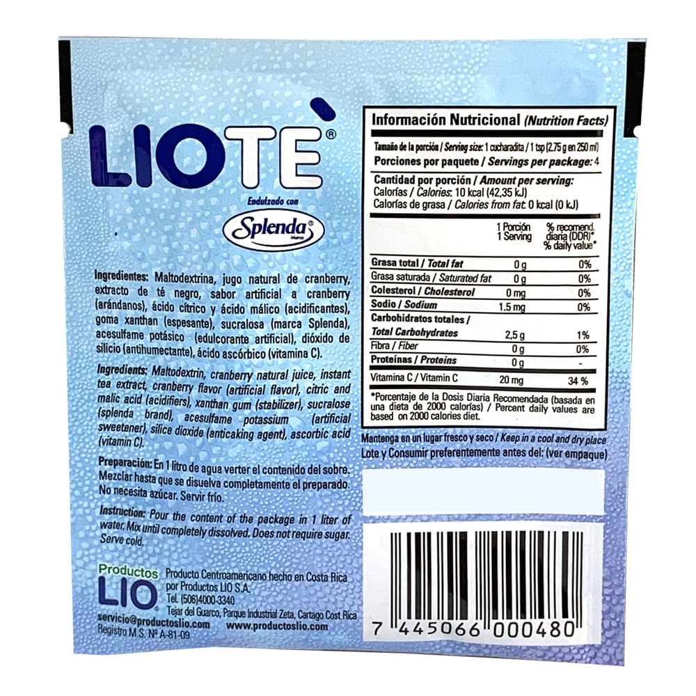 Comprar Bebida En Polvo Lioté Light Cranberry Splenda 11 G | Walmart ...