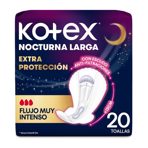 Toallas Femeninas Kotex Nocturna Extra Protección - 20 Unidades