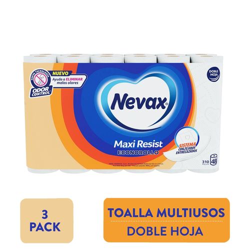 Papel higiénico Nevax maxi resistencia 48 rollos 310 hojas 2 capas - 3900 g