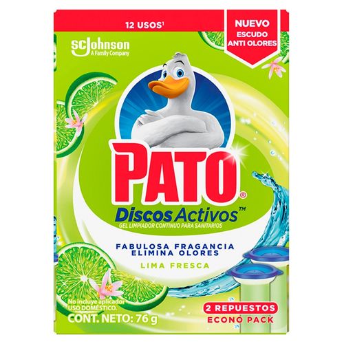 Limpiador Continuo para Sanitarios Pato Discos Activos Gel Lima Fresca 2 repuestos - 72 ml