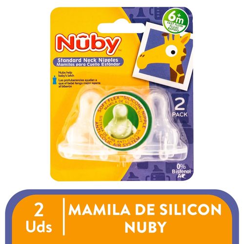 Mamilas Nuby de silicón flujo rápido  6 meses o más -  2 uds