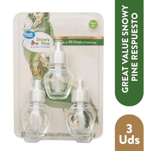 3 Pack Aromatizante Great Value Respuesto Snowy Pine -60ml