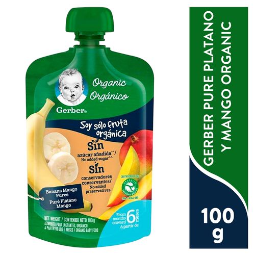 Colado Gerber Orgánico Banano y Mango sin Azúcar Añadido - 100 g