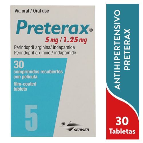 Antihipertensivo Preterax 5 Mg 1.25 Mg , Caja 30 Tabletas