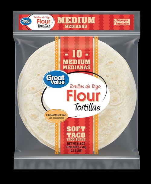 Tortillas de trigo Great Value medianas sin colesterol 12 Uds - 300 g