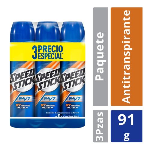 Desodorante Antitranspirante Speed Stick 24/7 Xtreme Ultra Aerosol 91 g 3 Pack