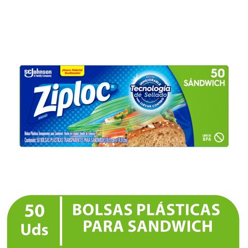 Bolsas Ziploc Reutilizables para Sándwich con Pestañas, 1 Paquete con 50 Bolsas