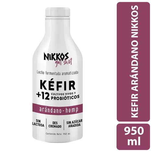 Leche Fermentada Nikkos Con Más De 12 Cultivos Vivos Y Probióticos, Sabor Arándano Y Hemp Fruta 100% Natural - 950 ml