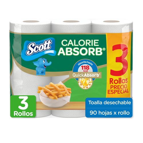 Toalla de Papel Scott Calorie Absorb 90 Hojas - 3 Rollos