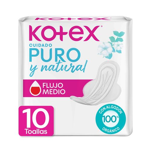 Toallas Femeninas Kotex Puro y Natural - 10 Unidades