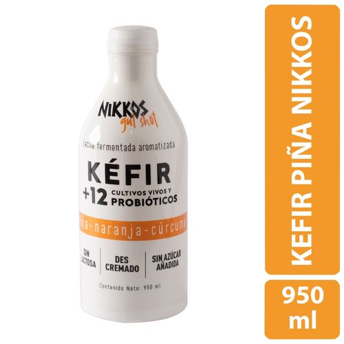 Leche Fermentada Nikkos Con Más De 12 Cultivos Vivos Y Probióticos, Sabor Piña, Naranja Y Cúrcuma Con Fruta 100% Natural - 950ml