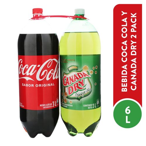Gaseosa Coca Cola sabor original más canada dry 2 pack - 6 L