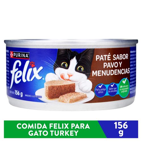 Alimento húmedo Purina Felix para gato adulto paté pavo -156 g