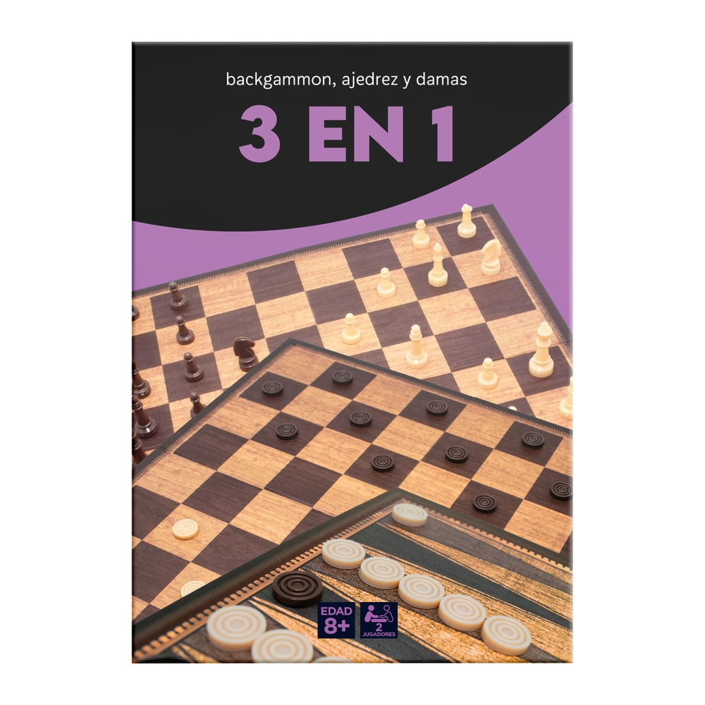 Set Novelty De Juegos 3 En 1 Ajedrez Damas y Backgammon Caja De