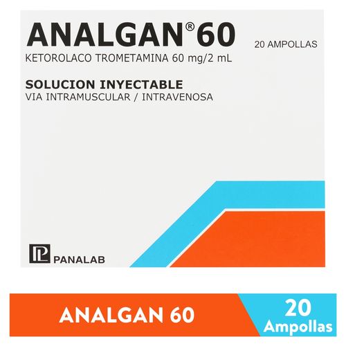 Analgan ketorolaco trometamina 60 mg/2 ml caja 20 ampollas - Precio indicado por ampolla