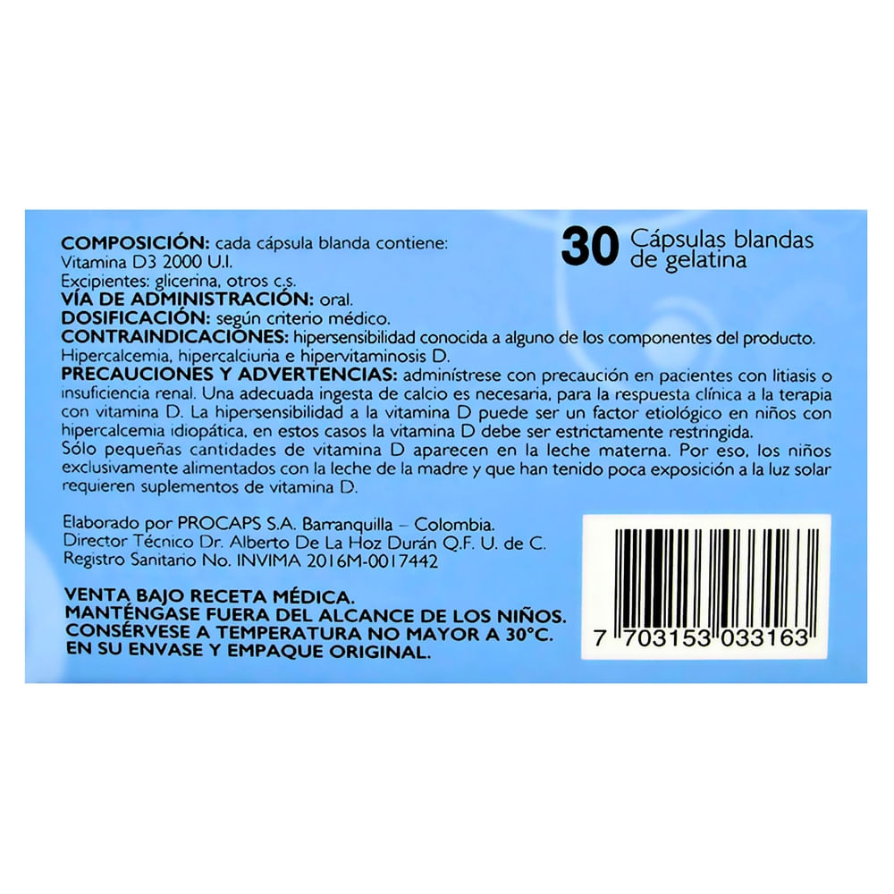 Comprar Derovit capsulas de gelatina Procaps con vitamina D3 2000IU -30 ...