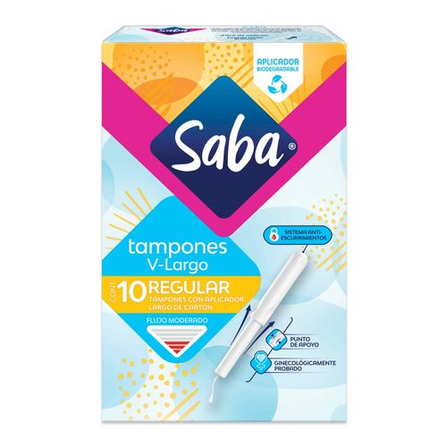 Tampones Saba Regular Flujo Moderado Con Aplicador Compacto - 10 Unidades